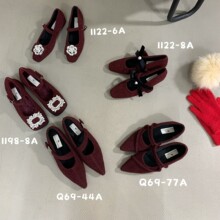水钻方扣玛丽珍毛毛鞋女外穿2025年新款复古毛呢新年红棉瓢鞋