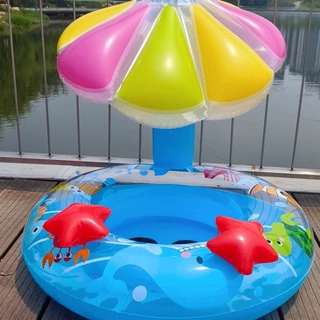 儿童座圈厂家现货蘑菇遮阳蓬座圈宝宝户外游泳防晒腋下座圈救生圈