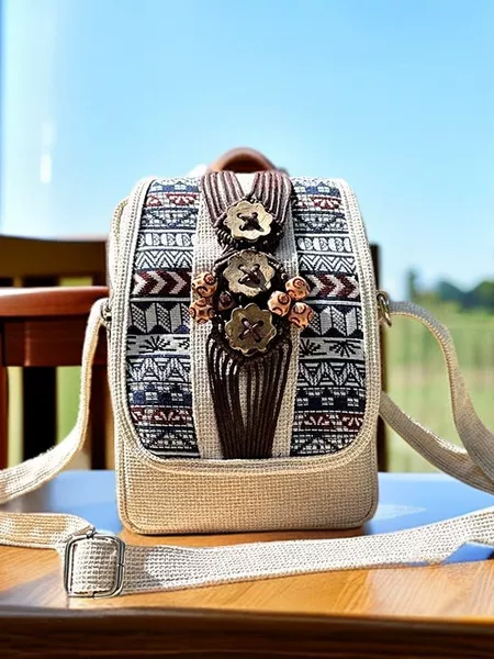 New Ethnic Style Double Layer Cotton and Linen Small Bag Large Screen Mobile Phone Bag Crossbody Bag Handmade Woven Mini Casual Coin Purse