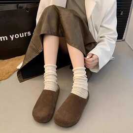 厚底加绒增高毛毛勃肯棉拖鞋女外穿2026年秋冬新款一脚蹬包头半拖