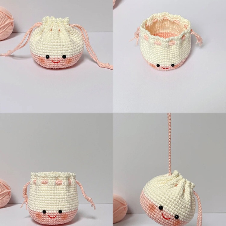 Handmade DIY Drawstring Headphone Bag Wool Crochet Material Bag Knitted Hook Coin Purse Gift to Pass the Time