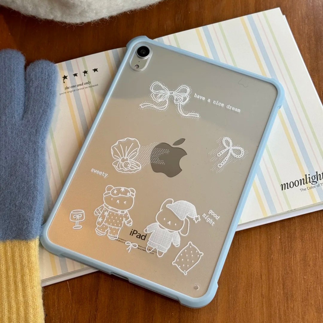 Cute Pajamas Bear Suitable for Apple iPad Tablet Protective Cover Pro Acrylic Air 11inch Anti-Bend Mini