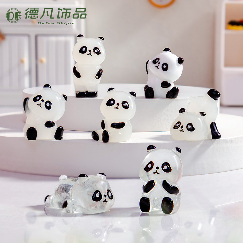 Luminous Solid Color Panda Ornaments Creative Micro Landscape Cute National Treasure Ornaments Resin Craft Car Desktop Ornaments