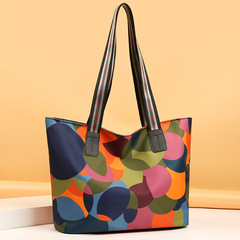 Euramerican Single-Shoulder Bag 2022 New Style Fashion Color Ring Women's Hand-held Tote Bag Oxford Cloth Material Large Capacity Women's Bag