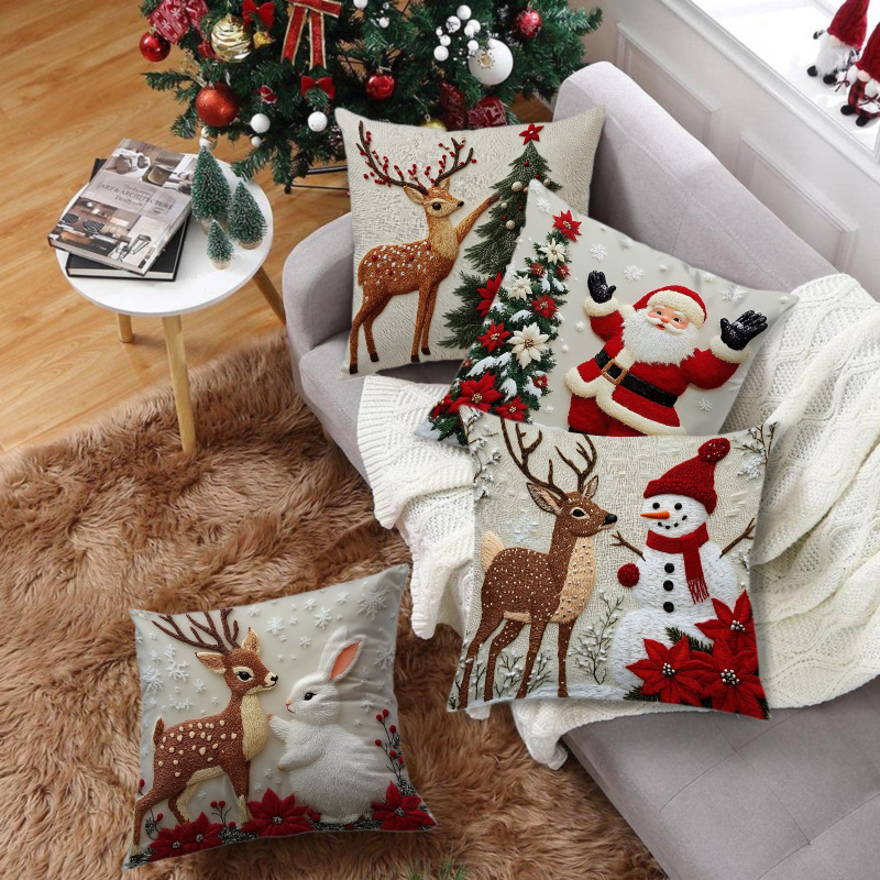 アマゾンの新しいクリスマス枕カバーホリデーヘラジカウサギ装飾ソファ雰囲気リネン枕卸売|undefined