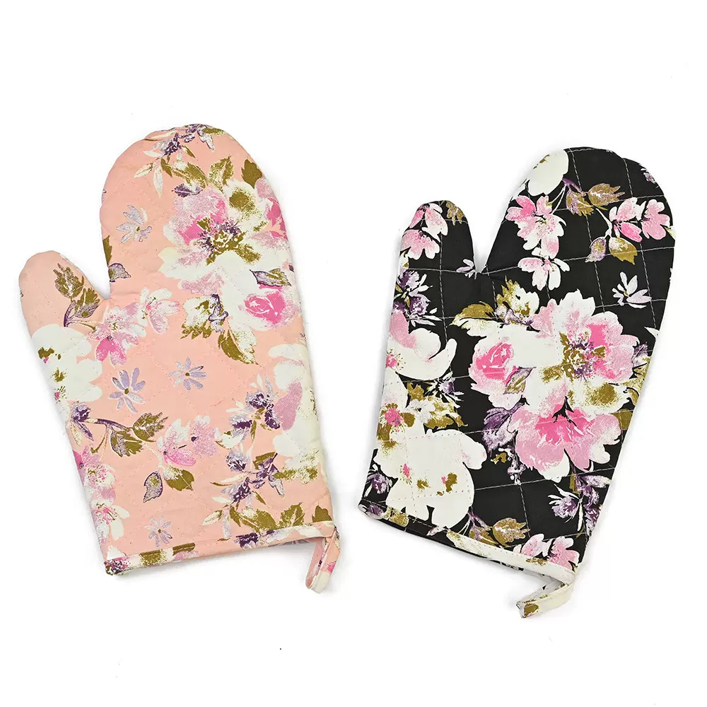 厂家直销亚马逊全棉印花微波炉隔热耐高温手套烘焙防烫烤箱手套