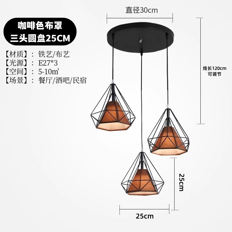 Restaurante nórdico retro retro nostálgico simple loft personalidad comedor colgante bar arte diamante hierro forjado lámparas de tres extremos