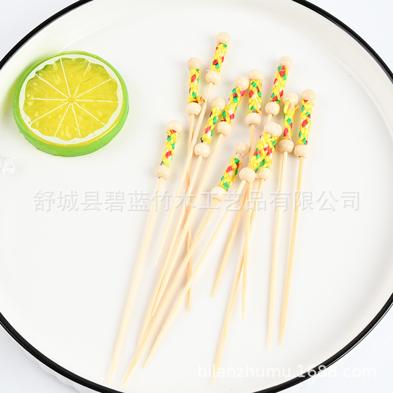 Fabricante de suministro de azúcar de calabaza palillos de dientes frutas decorativas palillos de bambú hamburguesas amarillos horquilla de frutas al por mayor cubiertos
