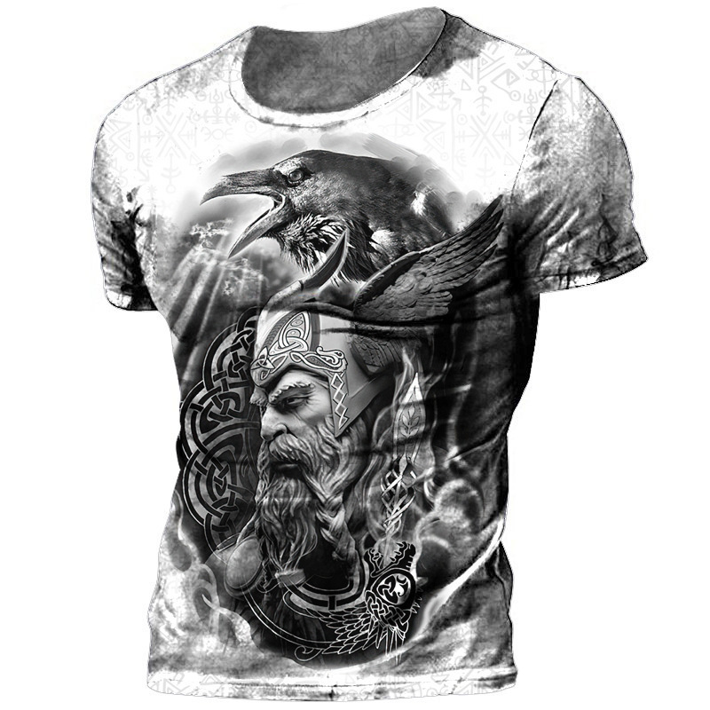 2024 Foreign TraDe Hot Sale Viking Style 3D PrinteD Men's T-shirt Loose Casual RounD Neck Shirt Short Sleeve Top