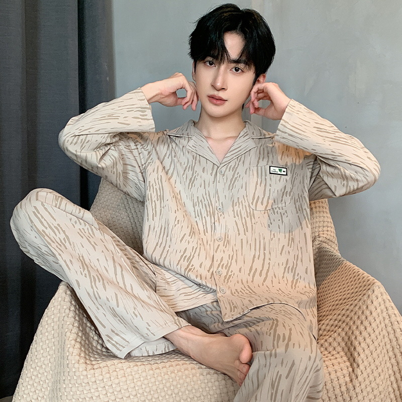 Pijama de primavera y otoño para hombres, camiseta de mangas largas, pantalones largos de tamaño grande que se pueden usar con ropa casera juvenil.