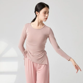 舞蹈练功服抽绳开叉上衣女中袖宽松现代舞服装形体训练古典舞服