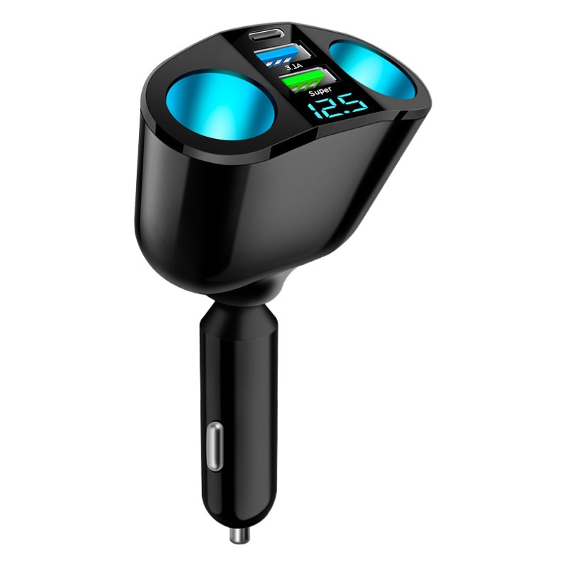 New 66W Super Fast Charging Qc3.0 Car Charger One to Two Digital Display Cigarette Lighter Multi-Function USB Car Charger