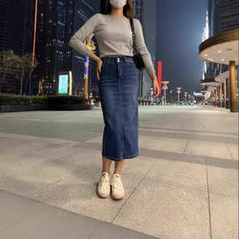 2026跨境专供欧美修身显瘦高腰弹力牛仔裙女后开叉包臀长裙