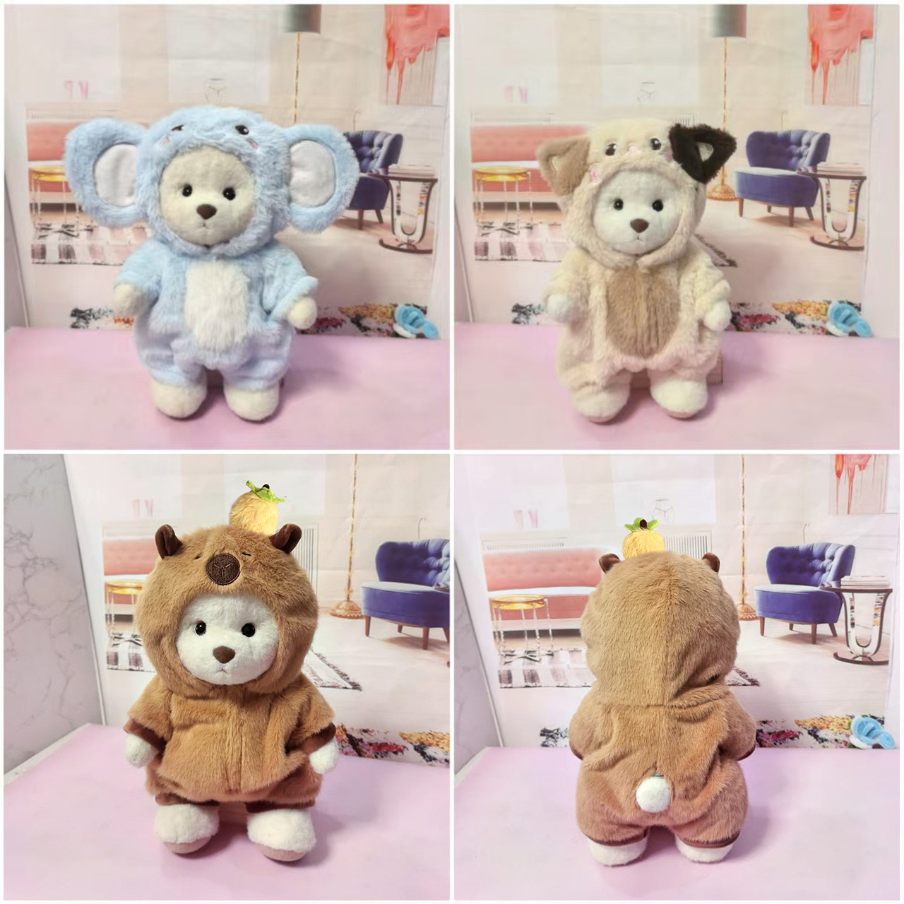 中号莉娜小熊毛绒连体衣卡皮巴拉表情服装蓝小象30CM丽娜熊服饰
