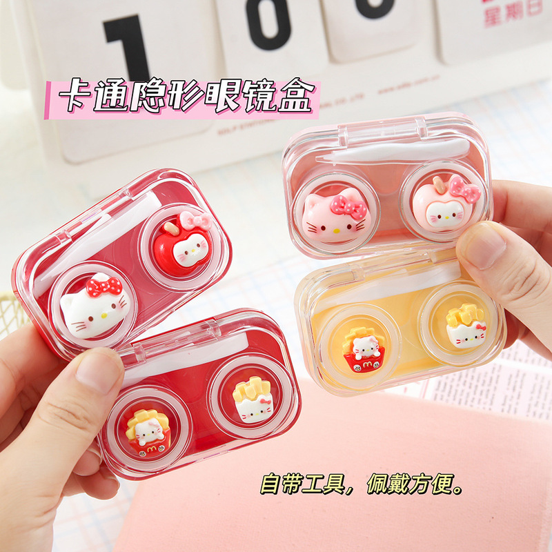 Contact Lens Case, Cute Apple Cat Girl Contact Lens Case, Compact Portable Care Box, Cartoon Leak-Proof Companion Box