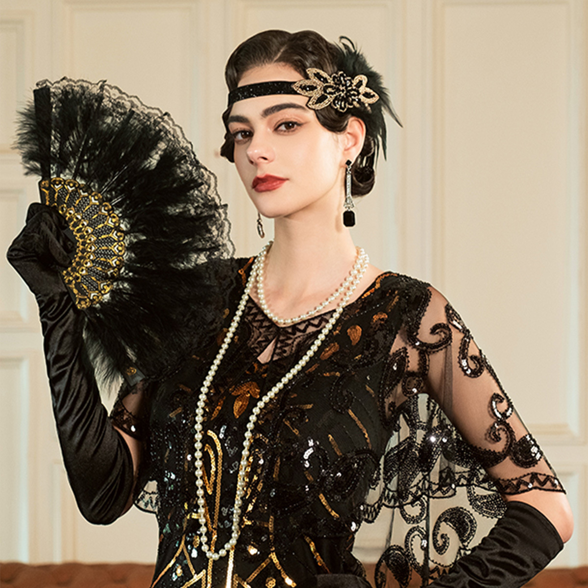 Accesorios de chal correa de cabello correa de cabello joyas de ropa damas 1920s cuentas de sequillas chal plumas toque