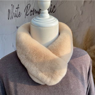 Rex Rabbit Fur Scarf Women's Winter Warm Fur Scarf Korean Fashion Double-Sided Rinse Rabbit Fur Collar Soft Waxy Fake Collar