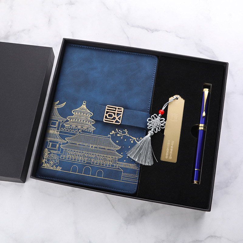 A5 Guofeng cuaderno de negocios de alta calidad juego de regalos de pluma de firma de metal conjunto de publicidad en stock regalo acompañante