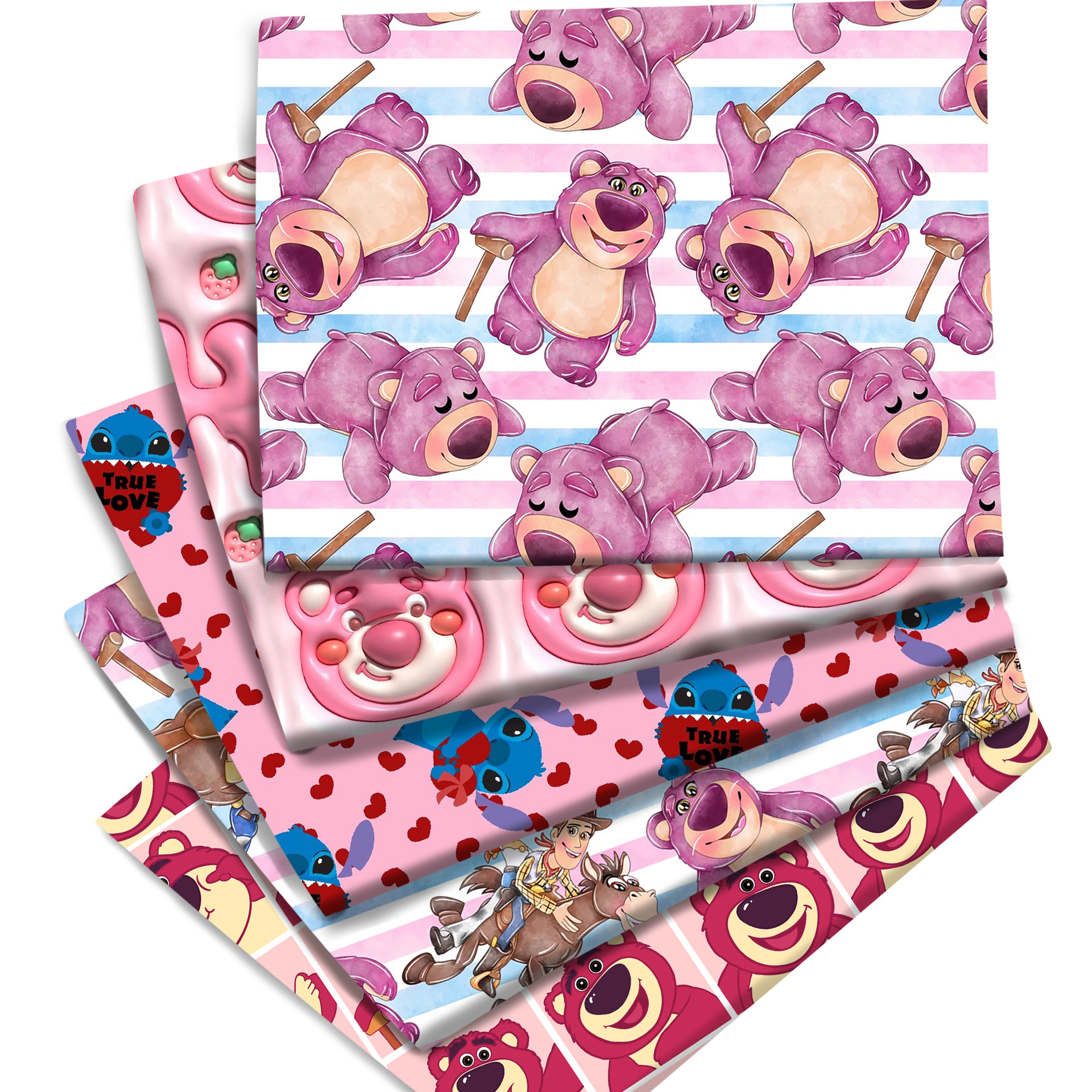 草莓熊卡通印刷平纹纯棉100%全棉布料diy拼布面料服装童装睡衣