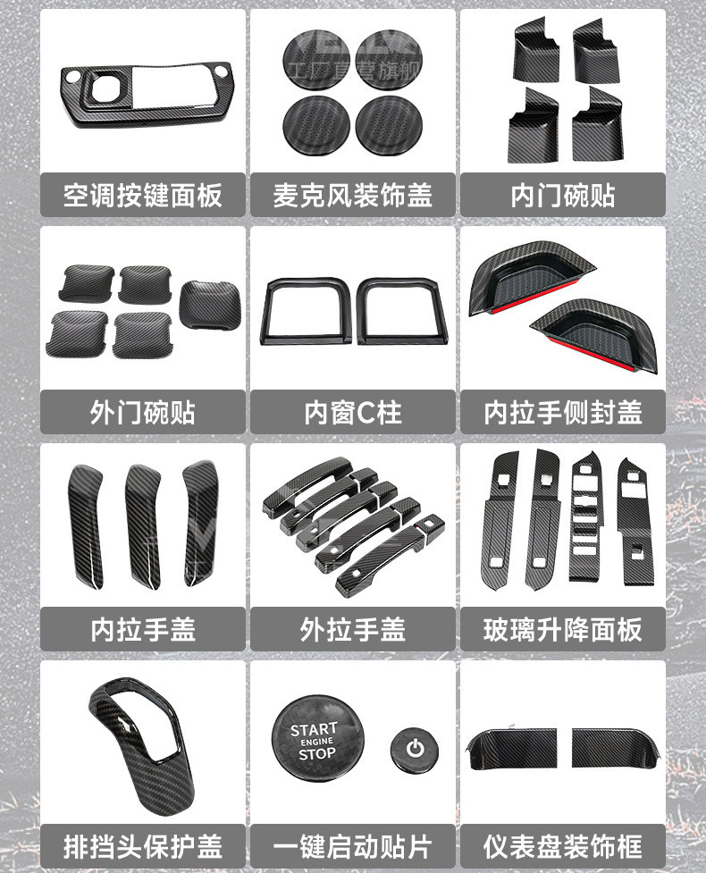 Suitable for Land Rover New Defender 90/110 Carbon Fiber Pattern Interior Decoration Stickers Accessories Steering Wheel Center Console Air Vent Modification