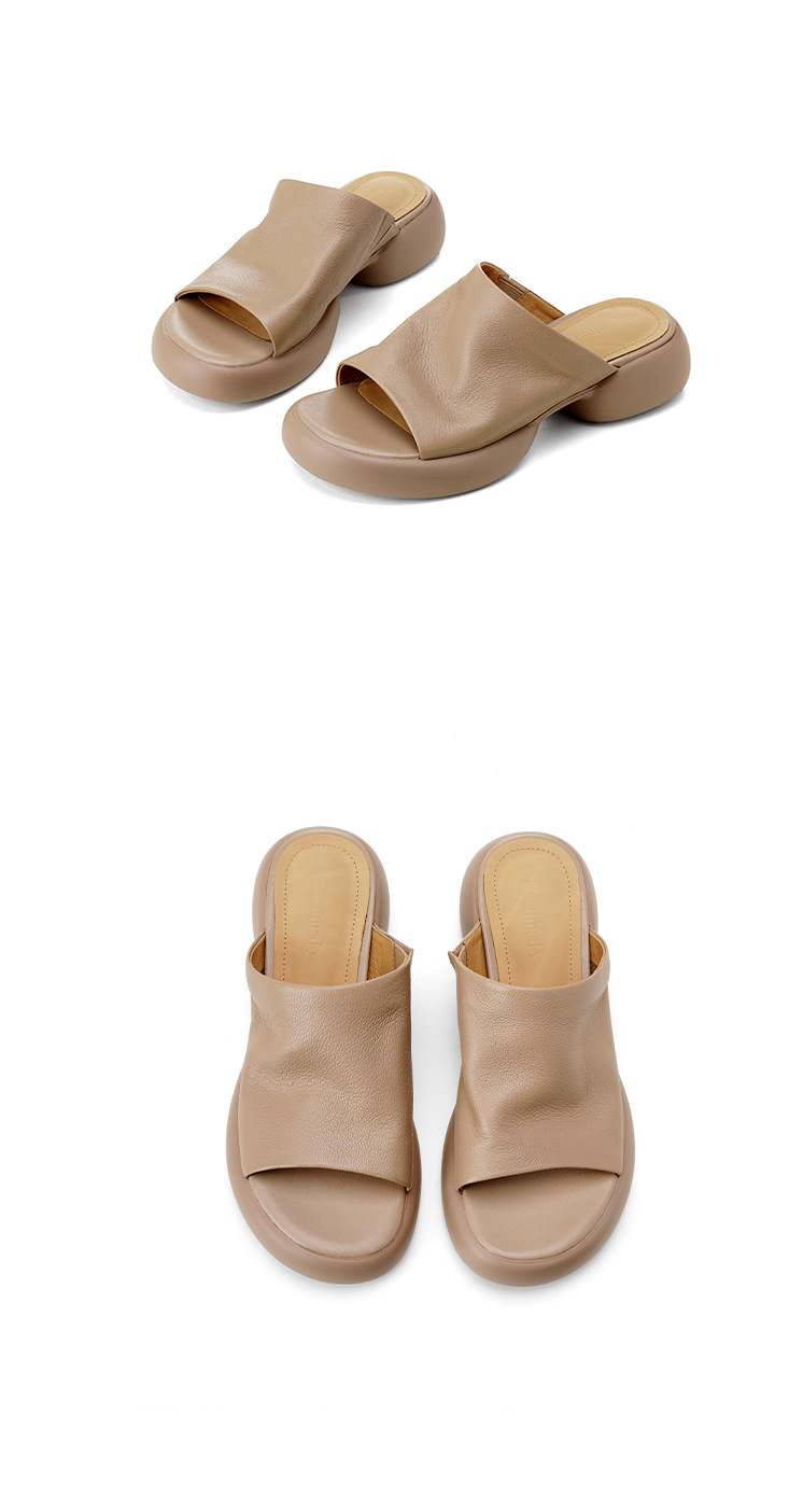 Sandal nữ hở mũi gót thấp đế dày 4cm da dê — màu trắng ngà chi tiết 15