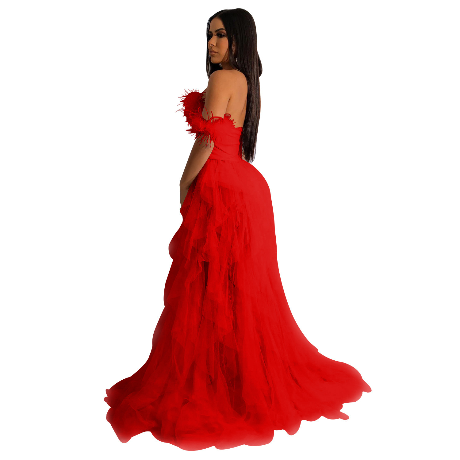 Ebay Comercio exterior transfronterizo ropa de mujer moda color sólido sexy sin mangas envuelto pecho vestido de malla vestido largo vestido de noche vestido