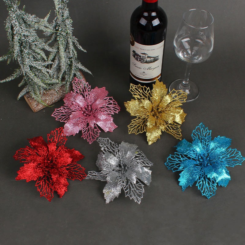 Huayun Navidad transfronteriza hueco flordiy guirlanda de flores de oro de polvo de plástico accesorios de flores de tamaño múltiple opcional