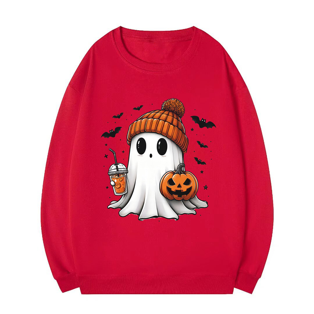 Women's Clothing Round Neck Halloween Sweater Ghost Pumpkin Bat Loose Large Size Terry Sweater Spot_voghion.com