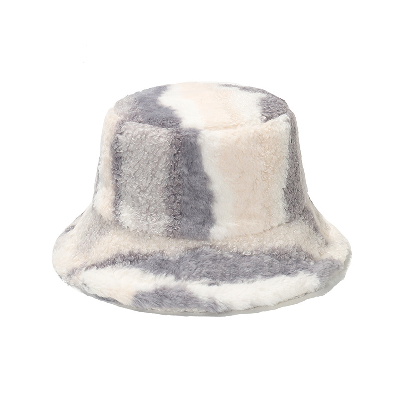 Pot Hat Winter Women's Warm Plush Hat Autumn and Winter Thickened Lamb Hair Colorful Gradient Striped Fisherman Hat_voghion.com