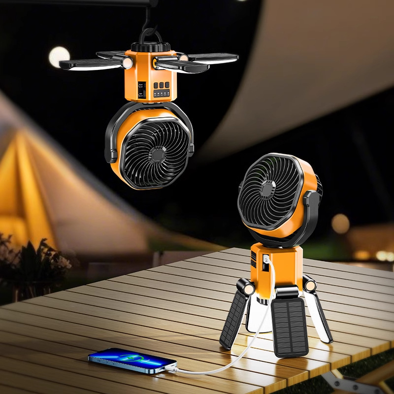 キャンプソーラーシーリングファン、ライト付き、小型屋外吊り下げファン、首振り可能、サイレント、ポータブル、充電式、長いバッテリー寿命|undefined