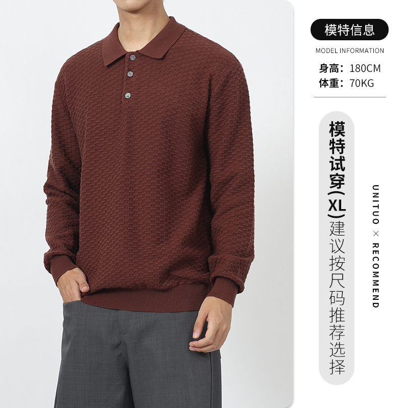 Lujo ligero antiguo estilo de ropa de hombre estriado solapa polo camisa de punto hombre suéter casual de negocios de otoño y invierno chaqueta de hombre
