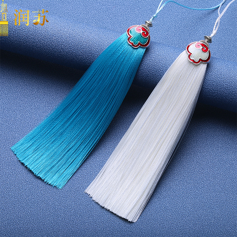 Runsu tassel 13 cm auspicious cloud hat tassel tassel Chinese landscape Thai blue hanging tassel car hanging ancient ornaments pendant