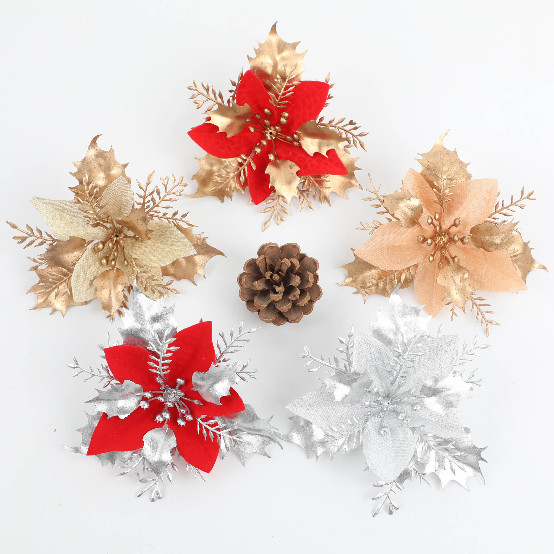 Navidad flores de polvo de oro flor de polvo de cebolla corona de polvo de flores accesorios de decoración artificial árbol de Navidad al por mayor