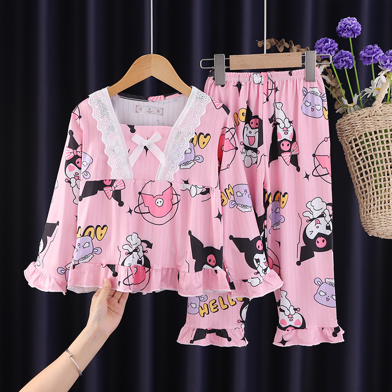 Pijamas para niños niñas de primavera y otoño traje de manga larga bebé Delgado mediano y grande niños niñas dulce dibujos animados homewear ropa exterior