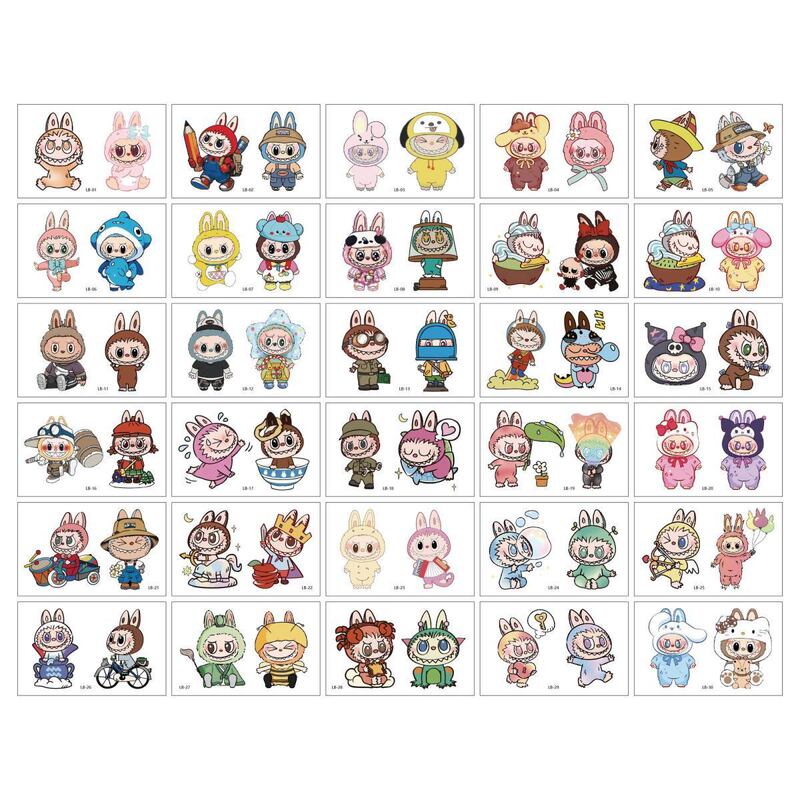 Popular Labubu Tattoo Stickers Cute Cartoon Labubu Pokemon Waterproof Long-Lasting Sweet Cool Niche Realistic Stickers