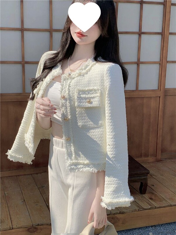 2025年新款春秋百搭白色小香风外套女别致设计感短款上衣一件工厂|undefined