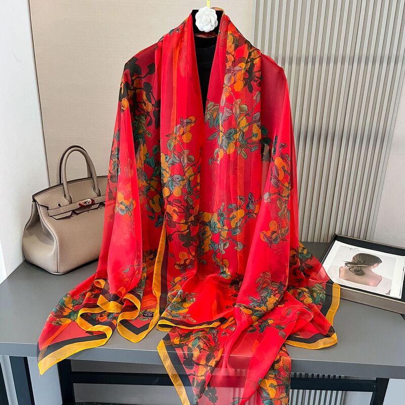 Guofeng High-grade Spring and Summer New Yourou Silk Scarf Large Size Printed Beach Scarf Women's Travel Sunscreen Scarf