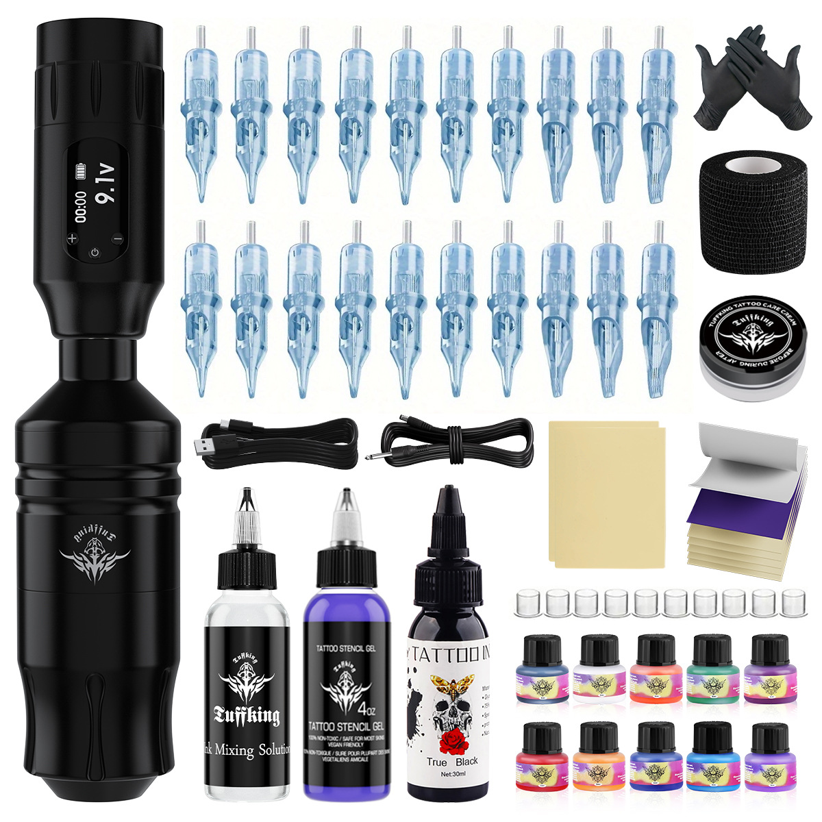 Tuffking máquina de tatuaje tatuaje inalámbrico lápiz corto tatuaje lápiz lápiz con pantalla tatuaje fuente de alimentación transfronteriza