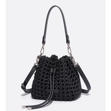 2024新款编织水桶包丝绸布欧美复古手工圆筒单肩斜挎包手工女士包