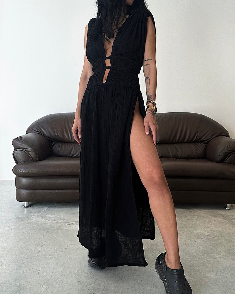 245g Weight Maxi Long Dress Dress Length Type Sleeveless Sleeve Length Tank Dress Dresses Type Linen Fabric Type Mid Waist Waist Line Holiday, Daily Occasion Deep V Neckline Regular Fit Fit Type Solid Color Pattern Summer Season Women's Gender Streetwear Style Wholesale Women's Streetwear Solid Color Holiday Daily Deep V Sleeveless Tank Dress 7