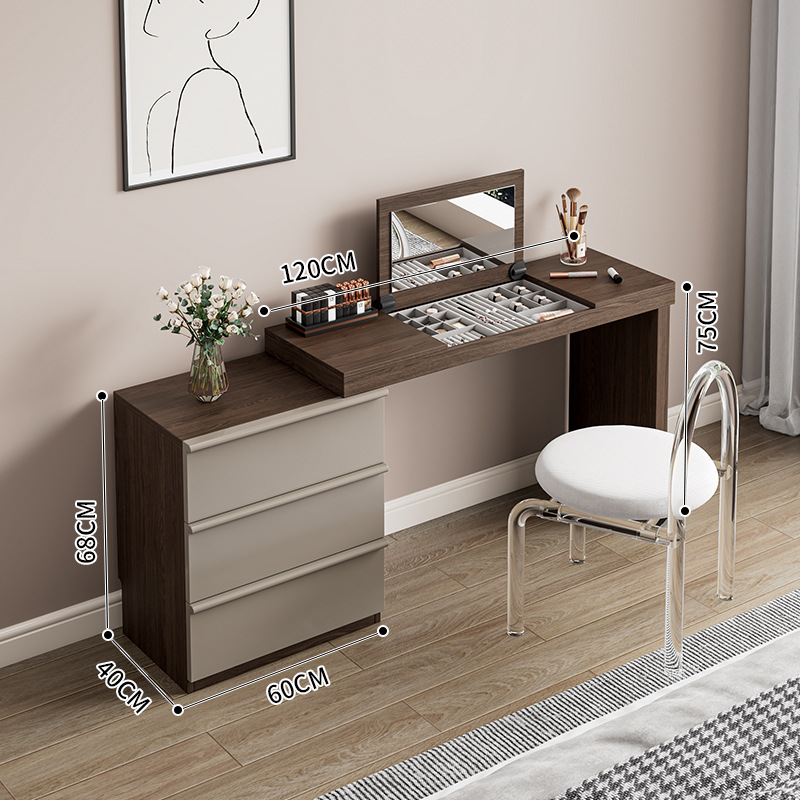 월넛 컬러 120 화장대 + 60 서랍장 + 크리스탈 의자