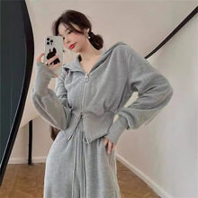 盐系休闲运动服套装女春秋港风复古宽松显瘦连帽卫衣时尚两件套