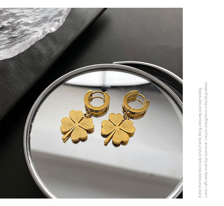 Drop Earrings Classification 1 Pair Quantity Fashion Four Leaf Clover Titanium Steel Plating Drop Earrings 1 Pair