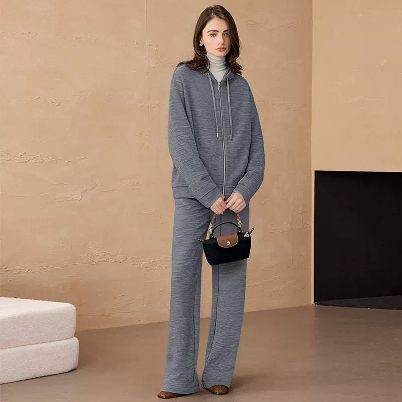 2025春秋绵羊毛休闲裤可机洗全毛直筒裤松紧腰通勤百搭裤子女装