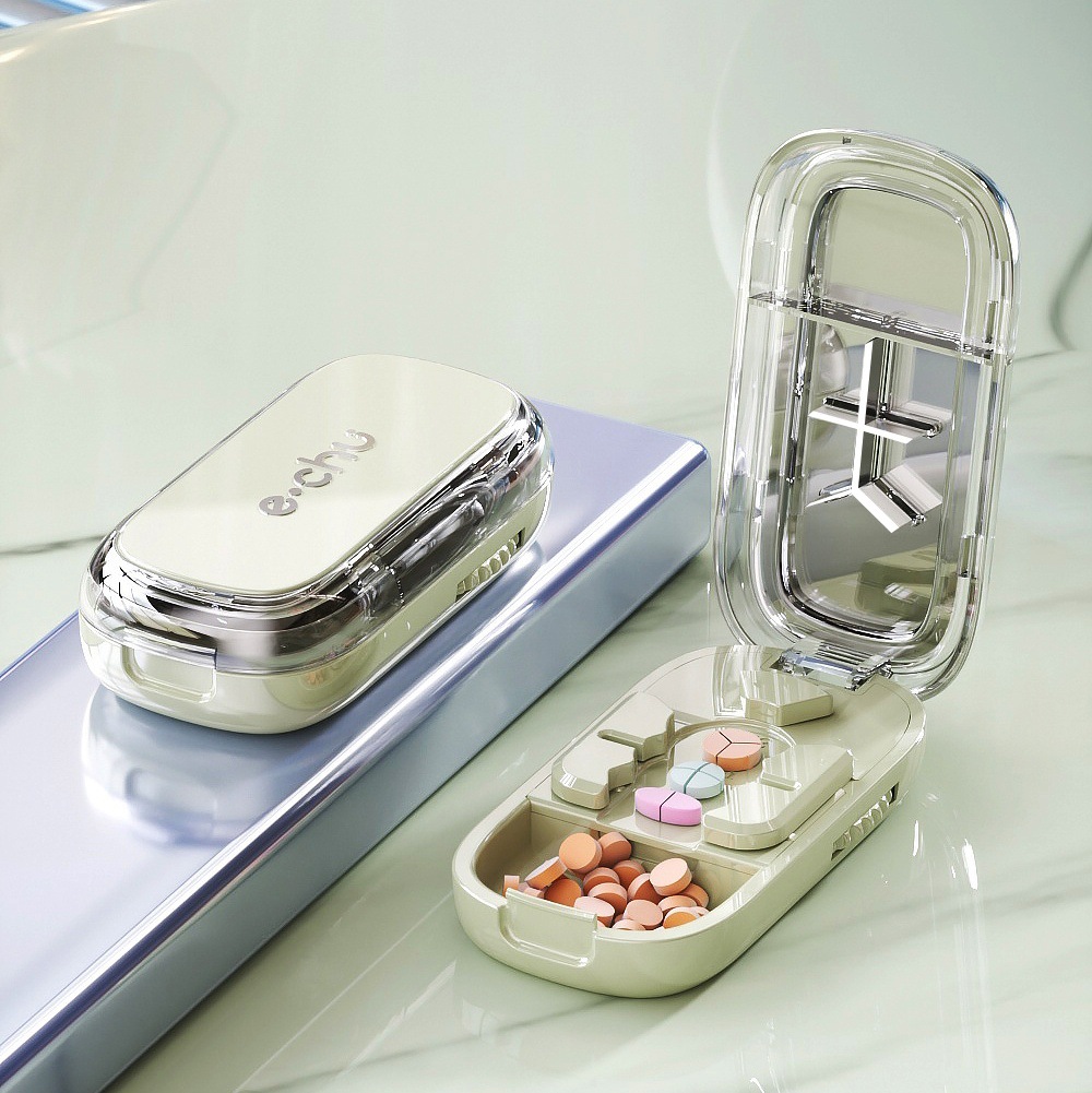 Cortador de medicamentos de estilo japonés, divisor de tabletas de tres medicamentos, corte preciso de medicamentos, dispensador de paquetes portátil de cuatro puntos, dispensador de medicamentos