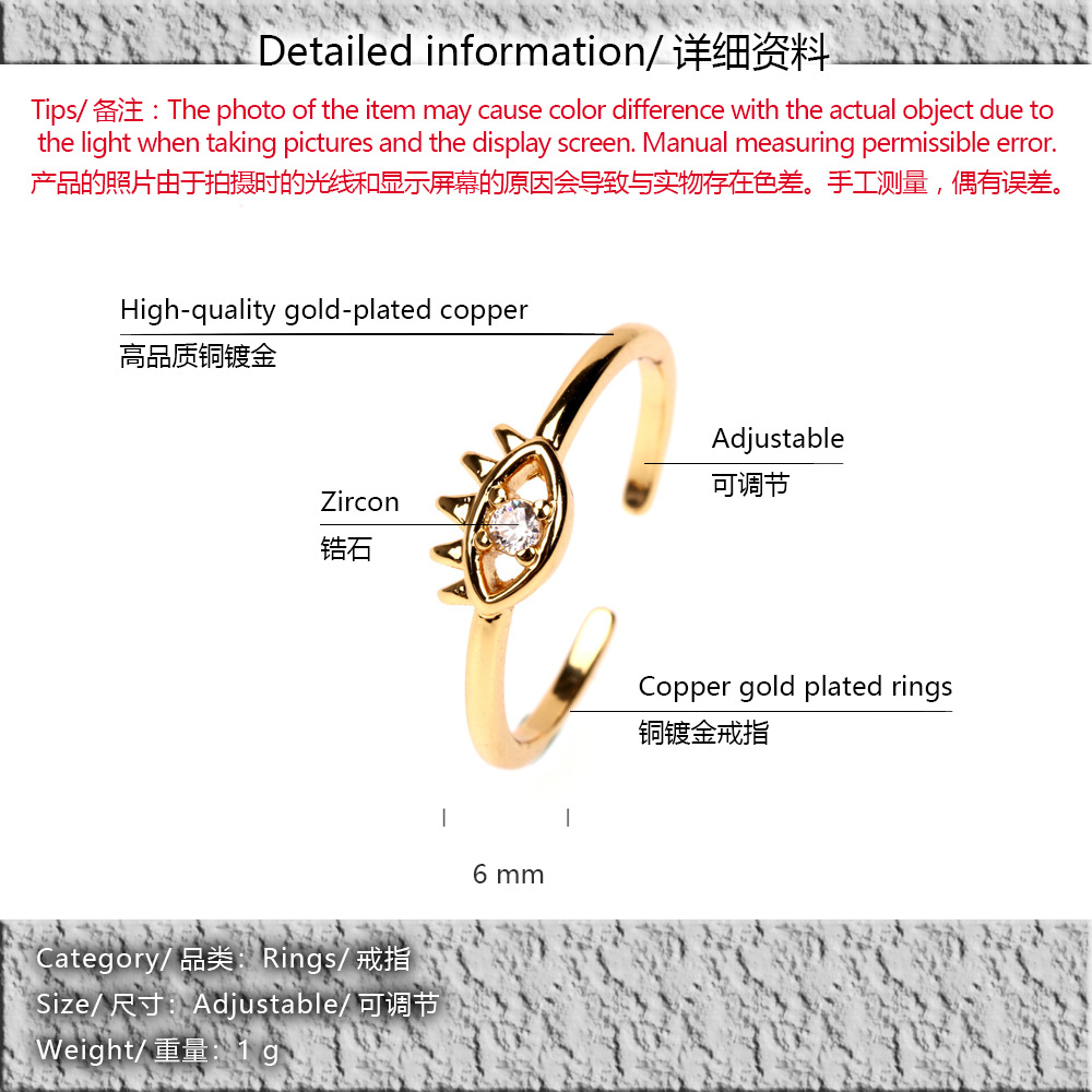 Nihaojewelry Wholesale Jewelry New Devil Eyes Micro-inlaid Zircon Hollow Adjustable Ring