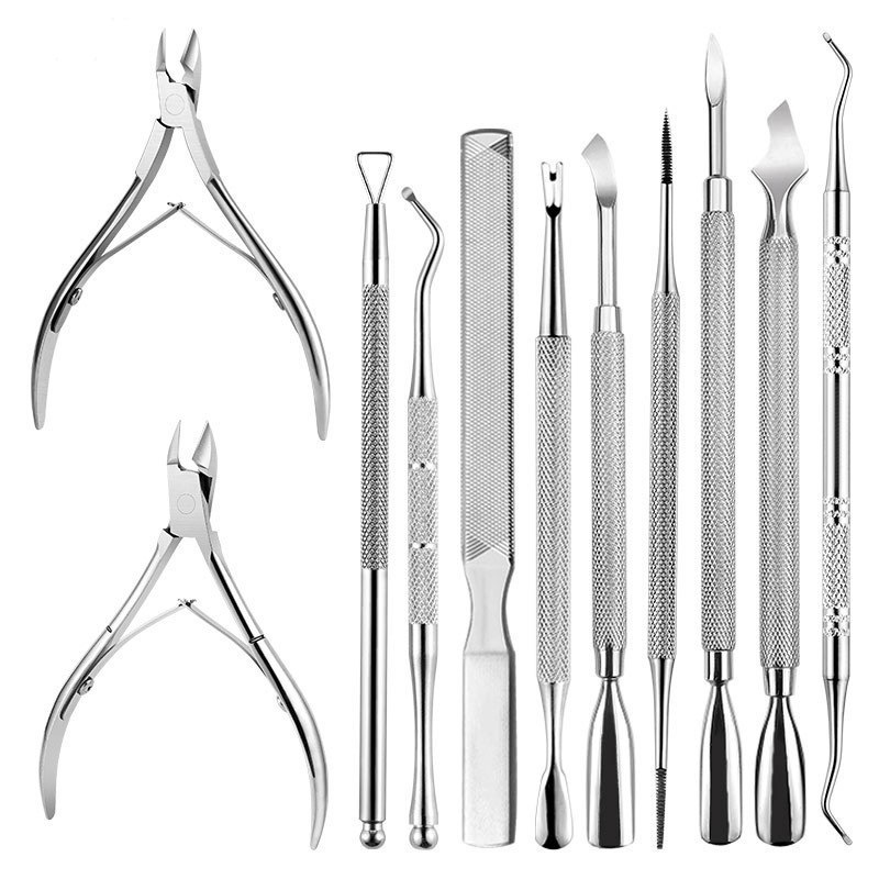 Stainless Steel Dead Skin Scissors Set Double-Headed Steel Pusher Nail Planer Nail Picker Manicure Scissors to Remove Dead Skin Barb Scissors Wholesale