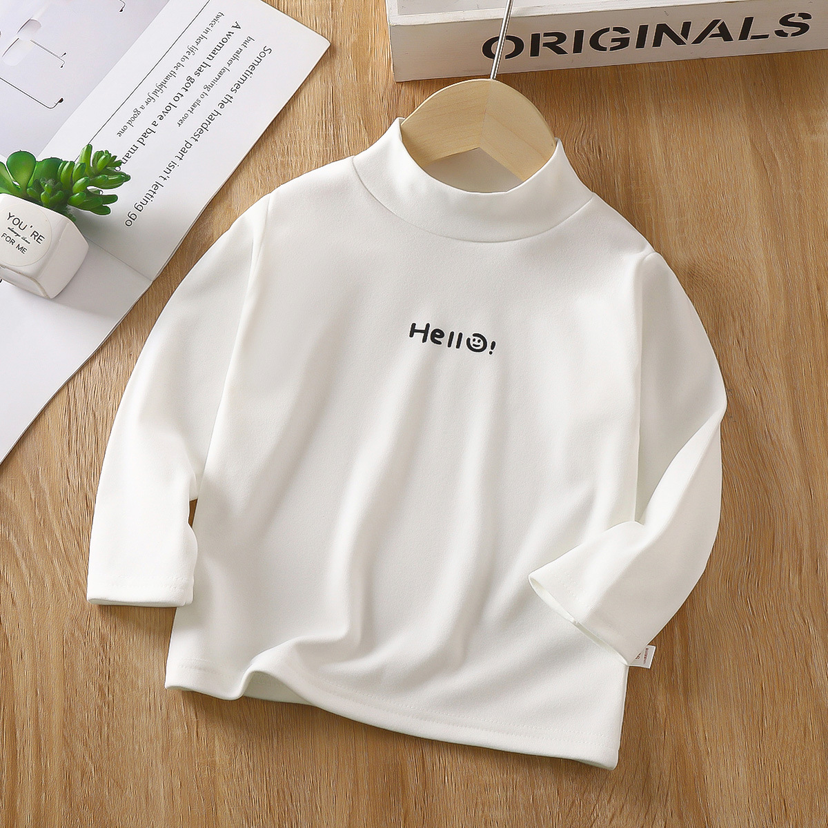 Camisa de fondo para niños de Terciopelo Otoño e Invierno medio cuello alto Camiseta de manga larga para niños cálido interior Top Primavera y otoño ropa para niños image 8