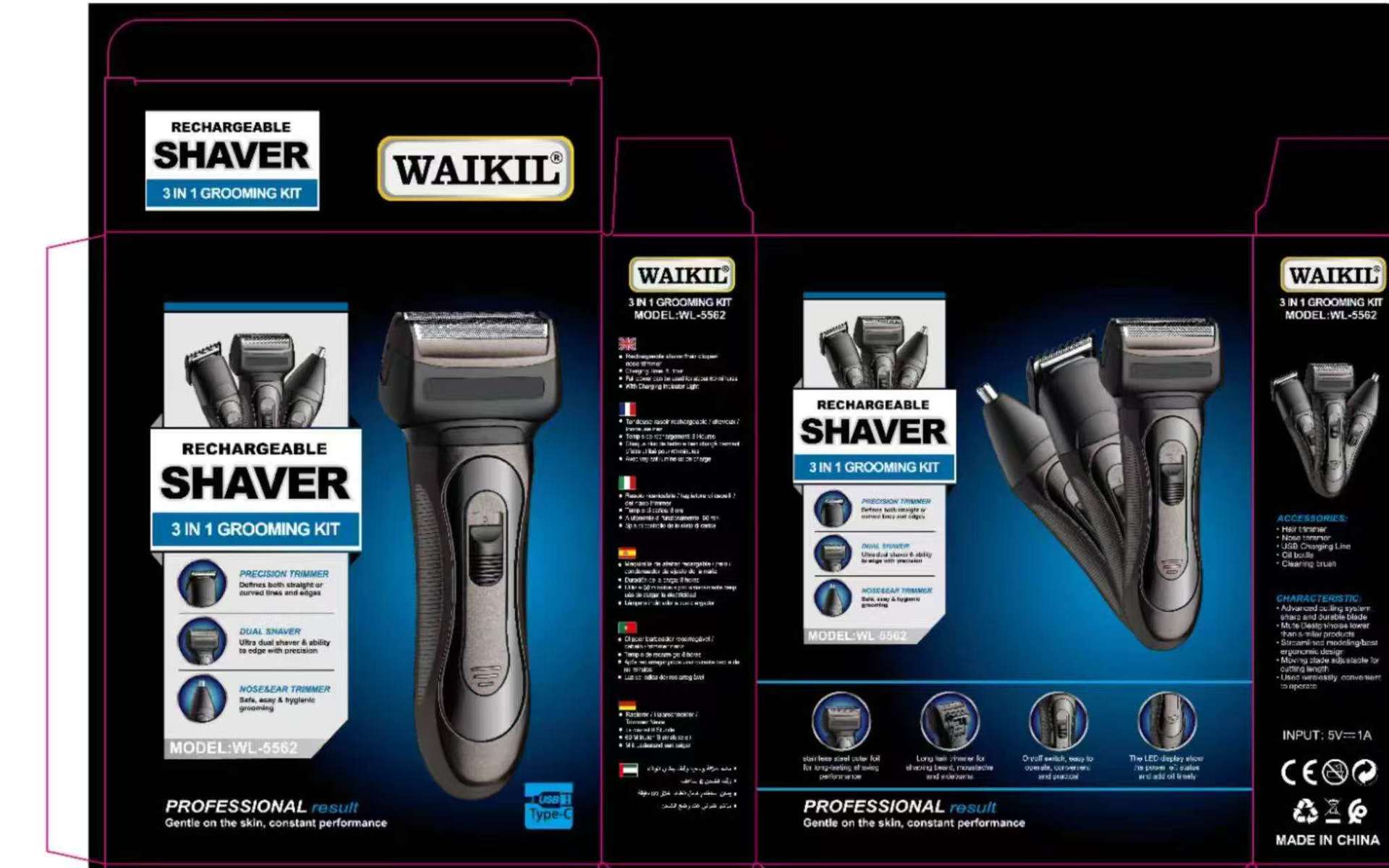 Venta caliente transfronteriza tres en uno niños hogar maquinilla de afeitar nariz pelo trimmer empuje blanco empuje cabeza de la máquina de afeitar eléctrica