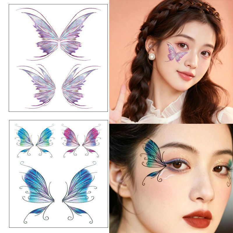 Shiny Butterfly Face Tattoo Sticker Cute Fresh Makeup Internet Celebrity Recommended Temporary Sticker Cross Border